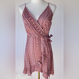 Altar’d State Dusty Rose Faux Wrap Dress‎ Ruffled Hem Side Tie Size Medium